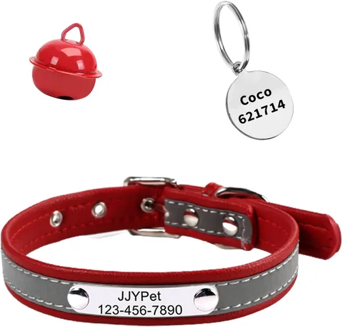 Vista 14 de Collares reflectantes personalizados para gatos con etiqueta de nombre y chapado, collar de gato personalizado grabado con nombre y teléfono, collar
