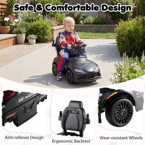 Vista 8 de Costzon Coche de empuje para niños pequeños, 3 en 1 Cochecito deslizante para caminar con licencia de Toyota con mango, música, barandilla