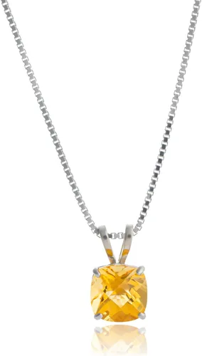 Vista 13 de MAX + STONE 925 Sterling Silver Cushion Cut Birthstone Necklace for Women 6mm Hypoallergenic Solitaire Necklace Gemstone Pendant Necklaces with