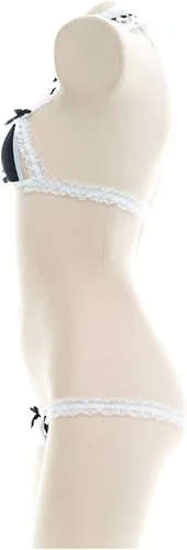 Vista 5 de Yameidie Conjunto de bikini extremo para mujer con cuello y microtanga, Bikini Maid Cosplay - Cuadrado