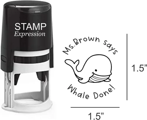 Vista 2 de StampExpression - Sello personalizado para profesor de ballena, autoentintado, con líneas de texto (A-76214)