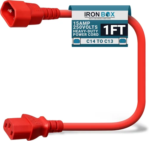 Vista 18 de IronBox Electric - Cable de Alimentación C14 a C13 de Servicio Pesado, 15A, 250V, Cable de Extensión para Computadora 14/3 AWG - Cables