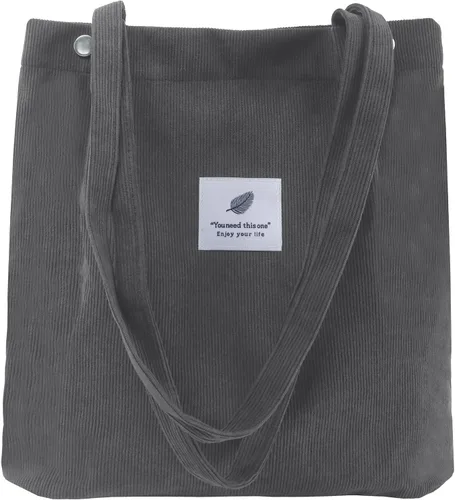 Vista 25 de Bolsa Tote de Pana para Mujeres Pequeña Bolsa de Lona para Hombro Bolsa de Mano de Pana con Bolsillo Interior 02 Verde Ejército