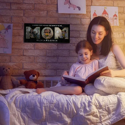 Vista 6 de MOM - Regalos para mamá de hija, hijo - Letrero de foto personalizado con imágenes de niños 2 tamaños, 8 colores de fondo Letrero de madera