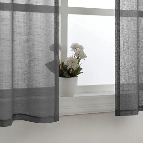 Vista 4 de Cozynight Cortinas de Niveles Transparentes Gris Oscuro de 24 Pulgadas de Largo, Tratamiento de Cortinas para Ventanas Pequeñas