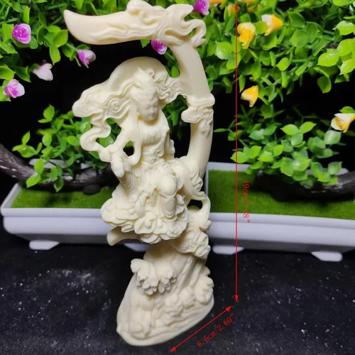 Vista 2 de Estatua blanca de Quan Yin, estatua de Buda femenina, estatua de luna Kuan Yin, decoración de oficina en casa, estatua de la diosa
