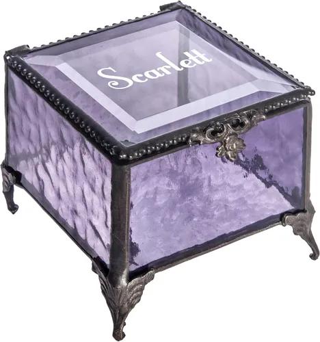 Vista 6 de Joyero personalizado grabado decorativo para tocador, vitral, recuerdo -J Devlin Box EB217-1 (azul)