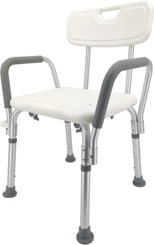 Vista 2 de FixtureDisplays® Silla de ducha asiento de baño con reposabrazos acolchados y respaldo capacidad 350 libras, video Assebmly proporcionado