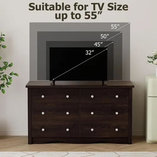 Vista 5 de Shahoo Cómoda para dormitorio con 6 cajones, cómoda de madera de 47.2 Marrón