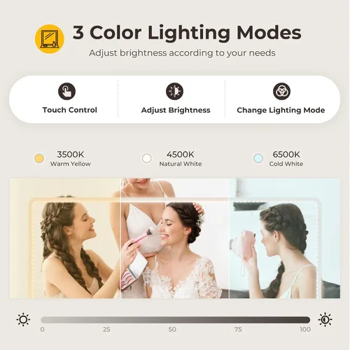Vista 4 de Otterease Vanidad de maquillaje, espejo de tocador de 11 cajones con luces, escritorio de maquillaje con 3 modos de iluminación de brillo ajustable