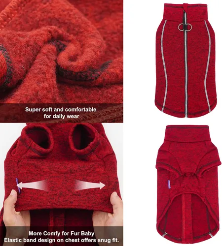 Vista 3 de cyeollo Chaqueta de forro polar para perro, suéter con forro polar con cremallera, chaquetas reflectantes para perros pequeños, abrigos de invierno