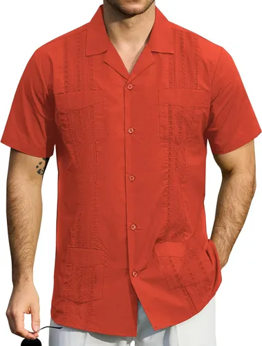 Vista 2 de JOGAL Camisas guayabera para hombre cubanas de manga corta casuales con botones para la playa