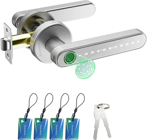 Vista 10 de Cerradura de puerta con huella dactilar, perilla biométrica de puerta con teclado sin llave, cerraduras de puerta para dormitorios, hogar, hotel