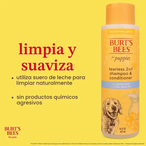 Vista 3 de Champú 2 en 1 Burts Bees para perrito, no irrita los ojos, paquete de de 1