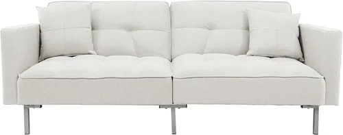 Vista 4 de Sofá cama plegable moderno tapizado de lino de 74.8 pulgadas para espacio de vida compacto, apartamento, dormitorio
