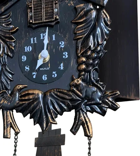 Vista 5 de WALPLUS Reloj de pared de cuco clásico con chime negro, reloj de pájaro colgante, decoración del hogar, reloj de Navidad, regalos