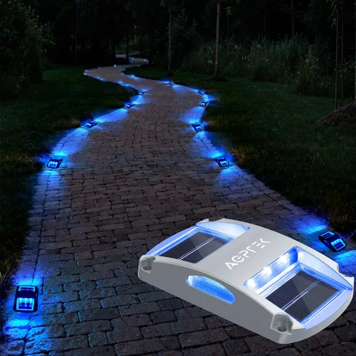 Vista 8 de AGPTEK Luces Solares para Entrada de Vehículos 1 Paquete, Luces Marcadoras Solares LED Impermeables para Cubierta al Aire Libre, Muelle, Marina