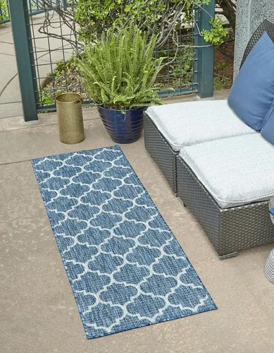 Vista 83 de Unique Loom Outdoor Trellis Collection Alfombra de Área (5' 1" x 8' Oval, Aguamarina/Gris)