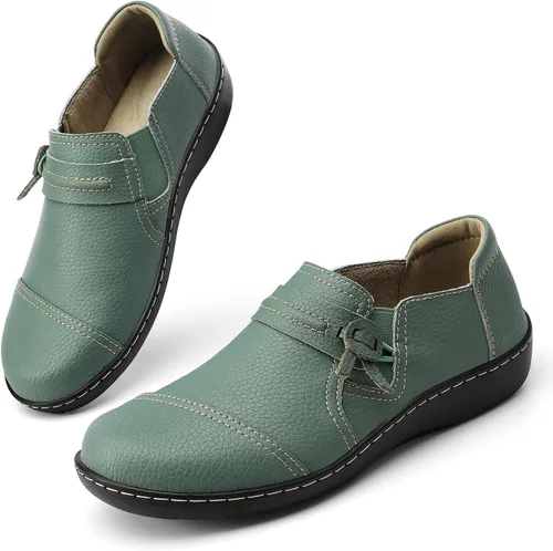 Vista 8 de LAZYPOP Mocasines de cuero clásicos y cómodos para mujer, bonitos zapatos de vestir informales, ligeros, para caminar, zapatos planos