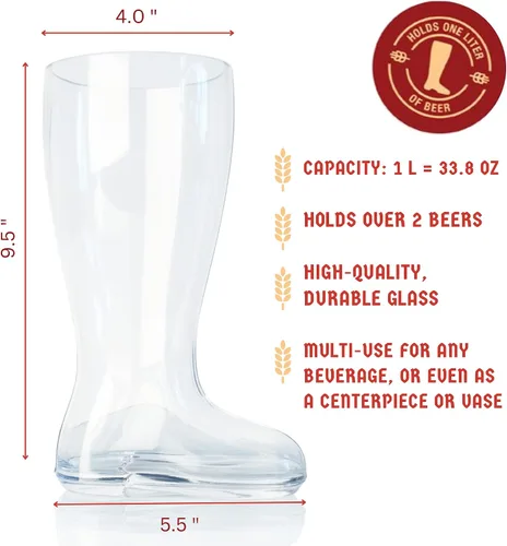 Vista 2 de Big Betty Das Boot - Taza de cristal para botas de cerveza para celebración del Oktoberfest, día de San Patricio, despedidas de soltero/despedida