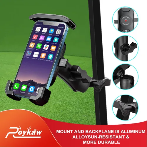 Vista 5 de Roykaw Soporte de teléfono para carrito de golf compatible con EZGO/Club Car/Yamaha, actualización de liberación rápida y bloqueo de un solo toque