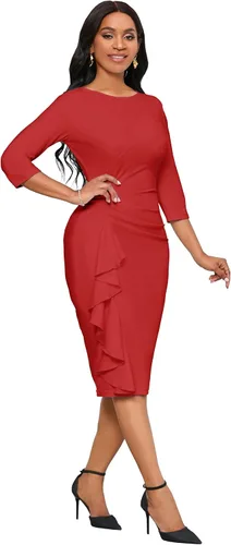 Vista 5 de Vestidos de iglesia para mujer, manga 34, entallado, con volantes, vintage, vestido de tubo para el trabajo