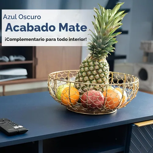 Vista 3 de Mesa de centro moderna con almacenamiento, acabado mate azul oscuro con patas doradas, mesa de centro cuadrada para sala de estar y granja