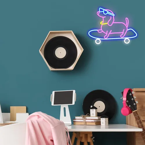Vista 5 de Letrero de neón para perro monopatín regulable divertido Dachshund Skateboarding LED luz de neón decoración de pared para dormitorio, bar, sala