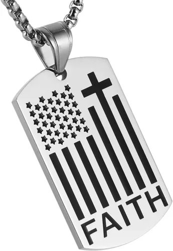 Vista 4 de HZMAN Collar con colgante de cruz patriótica con bandera estadounidense, joyería religiosa