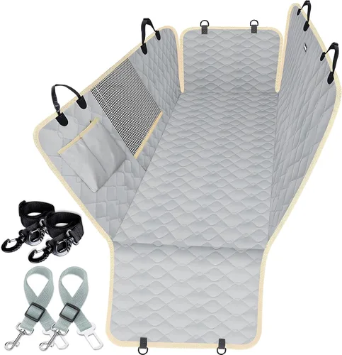 Vista 10 de Lassie Fundas de asiento de coche para perro para asiento trasero con 2 cinturones de seguridad, hamaca impermeable para automóvil para perro