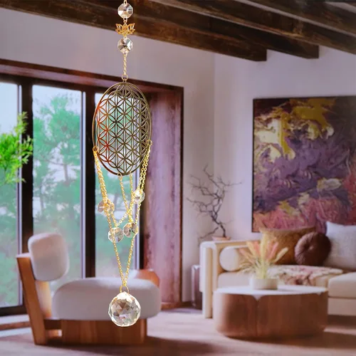 Vista 3 de Flower of Life - Atrapasoles de cristal, decoración de pared de geometría sagrada, adorno colgante decorativo para el hogar, oficina, jardín