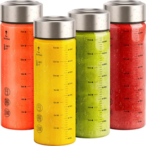 Vista 16 de Botellas de jugo de vidrio de 12 onzas – Pack de 4 botellas de agua de vidrio con tapas de acero inoxidable – A prueba de fugas, sin BPA, vidrio
