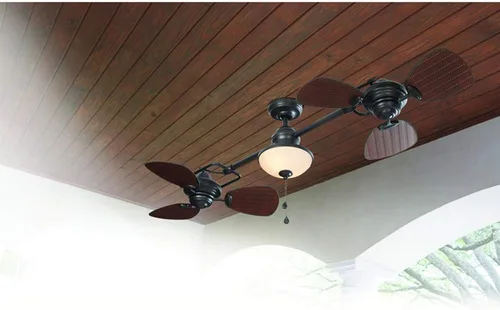 Vista 2 de Harbor Breeze Twin Breeze II Ventilador de techo de 74" con varilla de extensión para exterior en bronce refregado en aceite