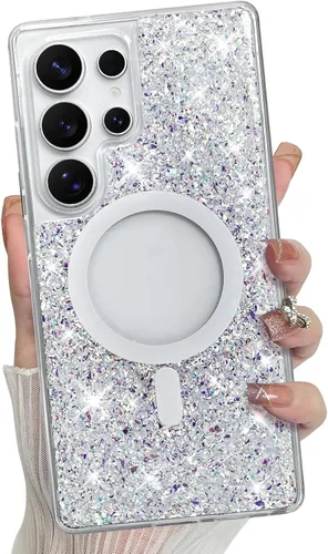 Vista 54 de Bonoma - Funda compatible con Samsung Galaxy S21 Plus, diseño de corazón con purpurina, color rosa Support for MagSafe, Plating Magnetic Case TPU