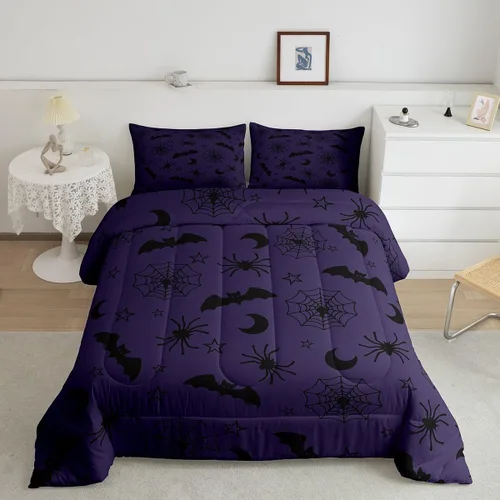 Vista 36 de Feelyou Juego de edredón de Halloween, color rosa fantasma, juego de ropa de cama tamaño individual, decoración para niños y niñas, lindo juego