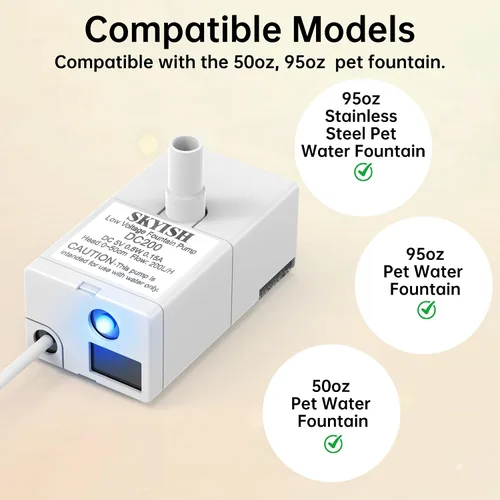 Vista 2 de Bomba de fuente de agua para gatos para fuente de 50 onzas, 95 onzas, ultra silenciosa, cable USB, luz LED y paquete de 6 filtros de fuente
