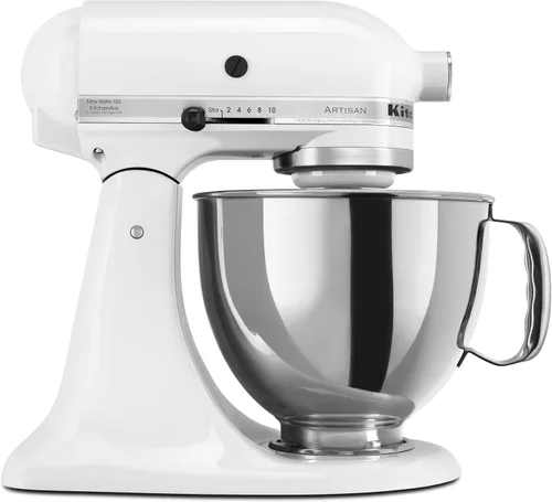 Vista 36 de KitchenAid Artisan Series Batidora de Pie con Cabezal Inclinable de 5 Cuartos con Escudo Vertedor KSM150PS, Crema de Almendra