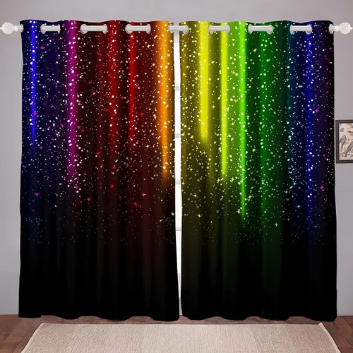 Vista 36 de Feelyou Cortinas abstractas degradadas para niños, adolescentes y mujeres, cortinas de ventana azules, moradas y negras, tratamientos geométricos