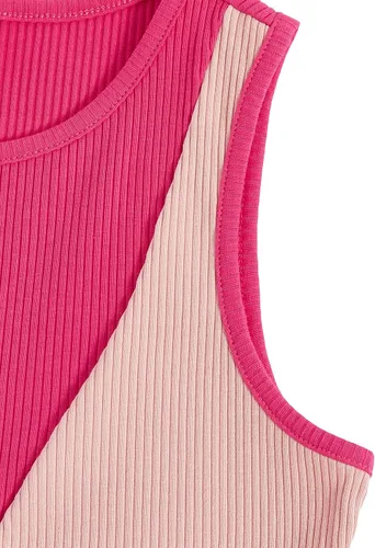 Vista 4 de Verdusa Camiseta corta sin mangas acanalada con cuello redondo y bloques de color para mujer
