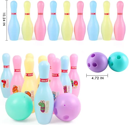 Vista 2 de Juego de bolos OceanWings para niños con bolas iluminadas, juego de bolos con 10 bolos y 2 bolas, juegos deportivos divertidos para nietos, niños