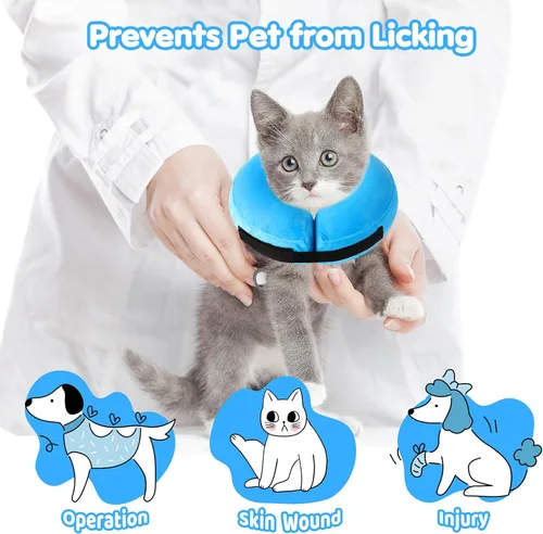Vista 2 de Grand Line Collar inflable para perros y gatos, cono de recuperación suave para perro después de una cirugía, cono protector del cuello para Azul