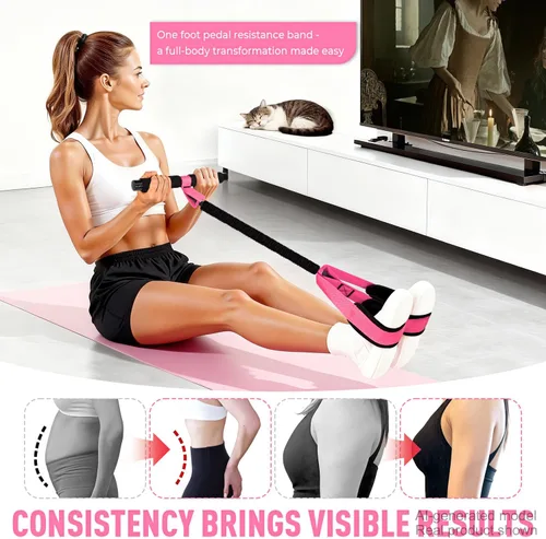 Vista 6 de Pedal Resistance Band with Handle, Upgraded Durable Thickened Latex Tubes and Soft Foam Fabric Foot Pedal, Sit Up Exercise Equipment for Abdomen