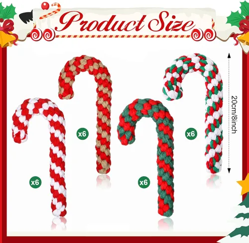Vista 3 de Liliful 24 juguetes de cuerda de Navidad para perros, juguetes de cuerda de caramelo para perros, juguetes de Navidad para masticar para perros