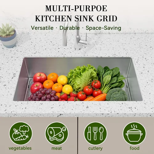 Vista 5 de Kitchen Sink Grid and Sink Protectors 25-1/8" X 12-1/2" Rear Drain Stainless Steel Sink Grids for Bottom of Kitchen Sinks
