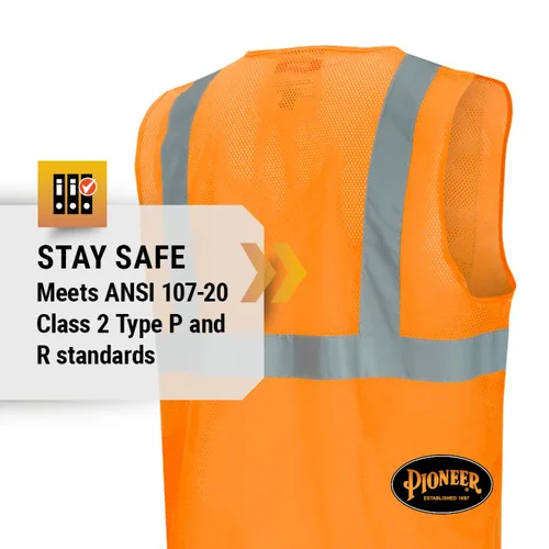Vista 3 de Pioneer Hi Vis - Chaleco de seguridad de malla para hombres y mujeres, cinta reflectante, clase 2, tráfico, seguridad pública, seguridad