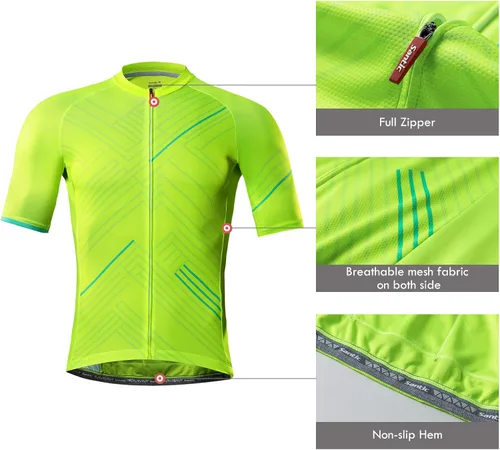 Vista 4 de Santic Camiseta de ciclismo para hombre, manga corta, camisas de ciclismo de montaña, chaqueta de bicicleta con bolsillos