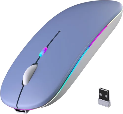 Vista 10 de Mouse inalámbrico Bluetooth, recargable, LED, silencioso, diseño ultradelgado (Bluetooth 5.2 y receptor USB de 2.4GHz) Mouse de computadora
