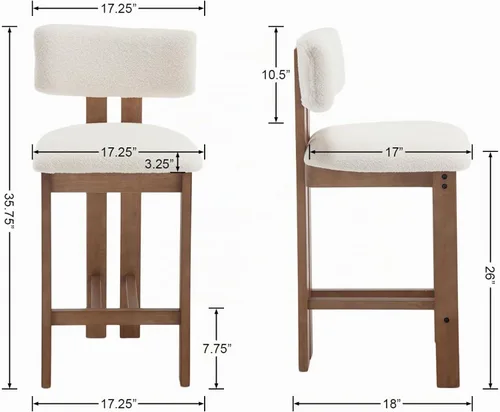 Vista 2 de DUOMAY Juego de 2 taburetes de bar modernos de 26 pulgadas de altura de mostrador con respaldo y patas de madera maciza, taburetes de bar modernos