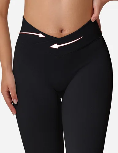 Vista 3 de YEOREO Leggings de entrenamiento profesionales cruzados para mujer, cintura cruzada en V, teñido anudado, sin costuras, pantalones de yoga