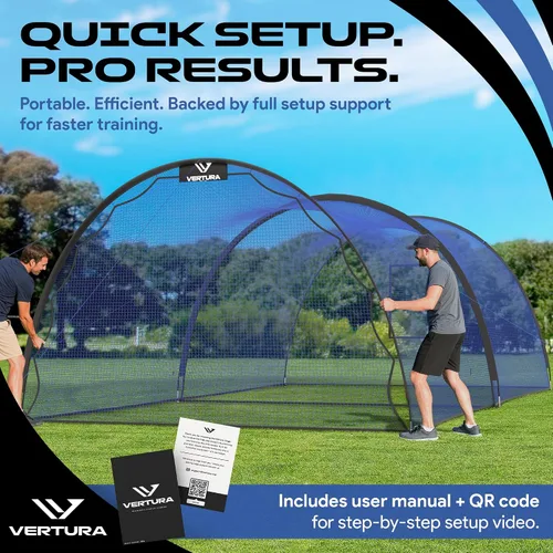 Vista 8 de Jaula de Bateo Portátil de 22 pies x 12 pies x 8 pies para Béisbol y Sóftbol – Jaula de Golpeo Fácil de Instalar con Agujero para Máquina